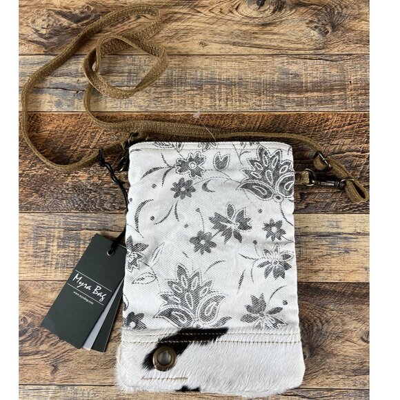 Myra Bag Bloom Bleach Floral Small Crossbody Cowhide Canvas S-1501 - Picture 1 of 6
